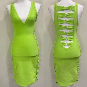 Valiant Paris Lime Green Bandage Dress Small Cutout Chain Link Caged Bodycon